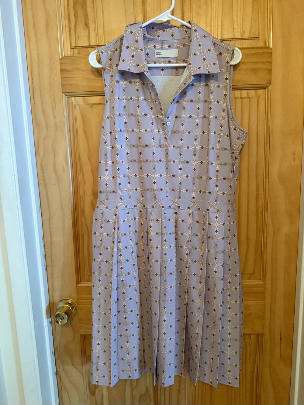 Tory Burch Lavender Sleeveless Collared Midi Dress with Gold Motif